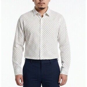 Express Men’s Whit Of Button Down Shirt Nylon Spandex Long Sleeve Size L  16 1/2